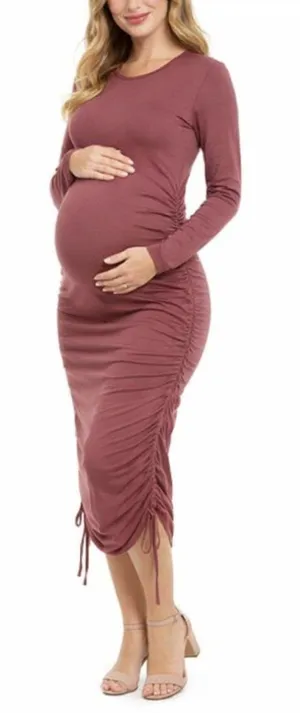 Emma's Expressions Maternity Dress Small Ruched CinchTie Sides Mauve Midi thumbnail 1