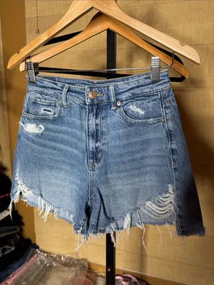 American Eagle Highest Rise Mom Jean Shorts Distressed Cutoff Denim Size 4 thumbnail 2