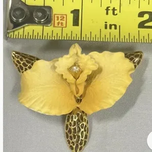 Joan Rivers Vintage Yellow Orchid Brooch thumbnail 3