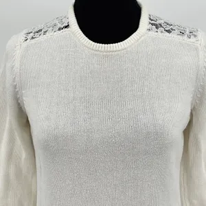 Ralph Lauren Lace Knit Top Womens M 3/4 Sleeve Sweater Quiet Luxury Costal White thumbnail 4
