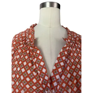 Ro's Garden Rachel Shirt XS Orange Abstract Geo Print Cotton Button Front Top thumbnail 5