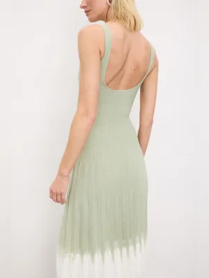 Staud Tie Dye Ellison Dress Sleeveless Pleated Midi A-Line Green & White Small thumbnail 3