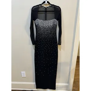 Vintage Lillie Rubin Black Maxi Dress Mesh Square Neck Beaded Size Medium thumbnail 2