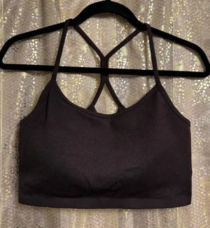 Yogalicious Chocolate Brown Ribbed Long Line Padded Sports bra Large thumbnail 1