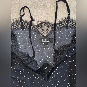 Lulu’s Maddox Eyelash Lace Cami in Black & White Polka Dot thumbnail 5