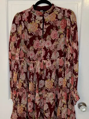 Yumi Kim Burgundy‎ Floral Long Sleeve Dress size S NWOT thumbnail 1