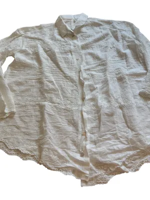 White Embroidered Cotton Gauze Lace Button Front Cottagecore Boho Blouse XL Top thumbnail 5