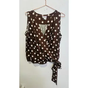 SWEET PEA Brown White Polka-Dot Sleeveless V-Neck Elastic Waist Top size Large thumbnail 2