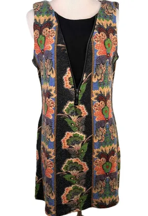 Aryeh Women's Black Sleeveless Floral Zipper Tunic Sweater Dress Size Medium thumbnail 1