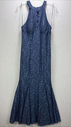 Sexy Mermaid Evening Dress Size 12 Blue Lace Formal Y2K Bodycon Prom Party Gown thumbnail 1