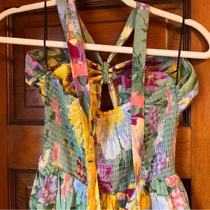 H&M Green Floral Halter Maxi Dress with Yellow & Purple Blooms thumbnail 11