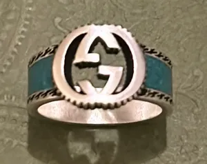 Gucci Interlocking G Turquoise Enamel Ring 14mm AG925 thumbnail 5