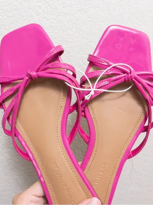 NEW WHO WHAT WEAR Erika Faux Leather 7 Pink Strappy Square Toe Slide Sandal thumbnail 3