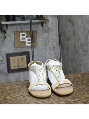 NWT Style & Co. T Strap Elastic Wedge Sandals Platinum Gray / Tan Brown 6.5M thumbnail 8