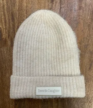 NWT Favorite Daughter The Logo Patch Rib Beanie Tan thumbnail 1