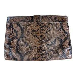 Brown Snake Print Vegan Leather Envelope Clutch Bag Gold Buckle Accent Mob Wife thumbnail 2