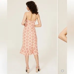 Slate & Willow Printed Ruffle Hem Cream Orange Midi Dress Formal Wedding Guest thumbnail 7