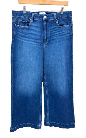 PAIGE Anessa Wide Leg Cropped Jeans Sz 33 High Rise Medium‎ Wash Denim Stretch thumbnail 1