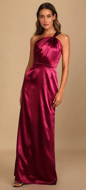Lulus Devotion to Love Wine Satin One-Shoulder Maxi Dress small thumbnail 1