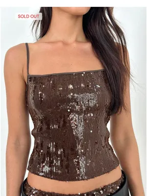 Motel Rocks Biyaya Cami Top With Binding In Sequin Brown thumbnail 3
