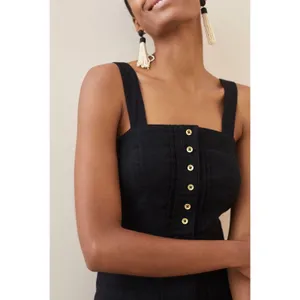 Maeve Anthropologie The Colette Jumpsuit Black White Colorblock Linen Blend 4 thumbnail 2