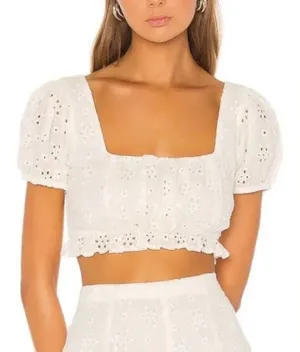 NWT Lovers + Friends Boho Eyelet Cropped White Leah Top Size‎ XL thumbnail 1