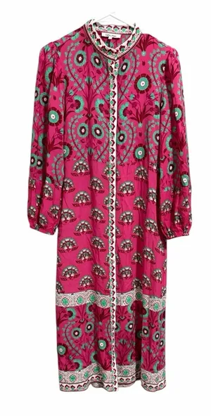 Celina‎ Moon Rose Abstract Block Print Long Sleeve Dress Women's Size Small thumbnail 1