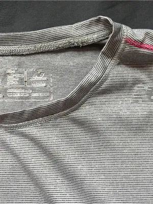 New Balance Short Sleeve Shirt Top Womens Medium Performance NB Grey Stripe Pink thumbnail 2