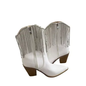Berness Cow Girl Boots Size 5.5 Pointed Toe Block Heel Rhinestone‎ Fringe thumbnail 6