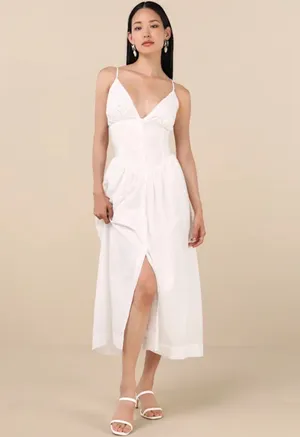 Zahrah Lulus White Eyelet Embroidered Button-Front Midi Dress thumbnail 4