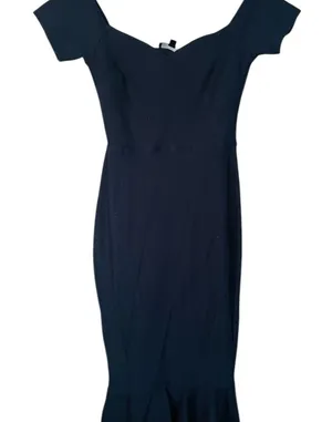 How Much I Care Midnight Blue Off-the-Shoulder Midi Dress thumbnail 1