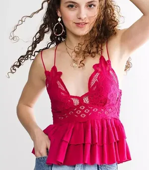 NWT FREE PEOPLE Adella Lace Woven Camisole Top M In Rose Hypnotic Babydoll thumbnail 1