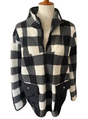 Como Vintage Black and White Checkered Half Zip Mock Collar Pullover Size XL thumbnail 1