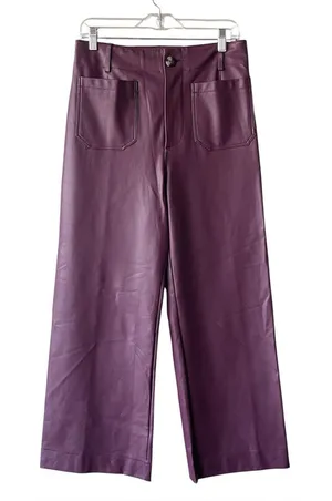 Maeve x Anthropologie Colette Wide Leg Cropped Faux Leather Burgundy Pants 28 thumbnail 1