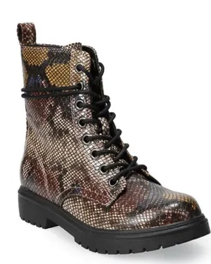 Womens Snake Print Combat Boots Faux Leather Lace Up Size 8.5 Multi Color NEW thumbnail 1