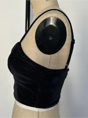 Black Ribbed Velvet Crop Cami Top Size M thumbnail 4