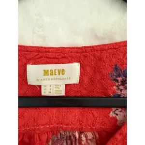 Maeve Anthropologie Red Floral Button Front Puff Sleeve Blouse‎ Top Size 2 thumbnail 4