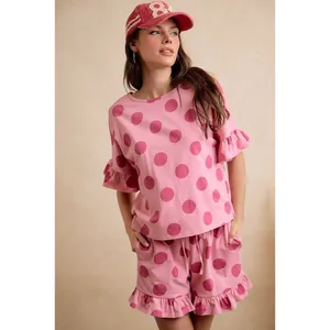 BiBi Polka Dots Printed Ruffled Detail Top And Shorts Set -‎ Blush/Pink - Medium thumbnail 9