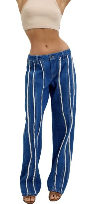 Cello Low Baggy Jean Frayed Distressed Stripe Wide Leg Slouchy Y2K Grunge‎ Indie thumbnail 1