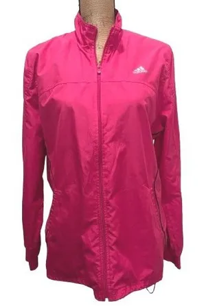 Adidas Women's Full Zip Windbreaker Jacket Pink 3 Stripe Lightweight‎ Size Large thumbnail 1