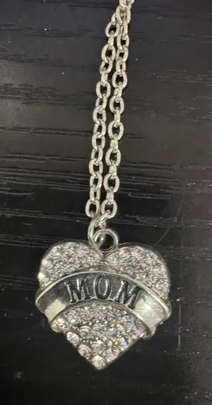 Source Unknown Silver-Tone 'MOM' Crystal Heart Necklace thumbnail 1