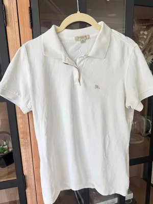 Burberry polo shirt short sleeve top collar cotton plaid trim embroidered logo thumbnail 1