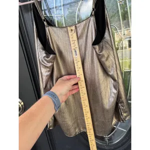 Bishop + Young Gold Silver Metallic Pleated V-Neck Camisole Cami Top Size Medium thumbnail 11