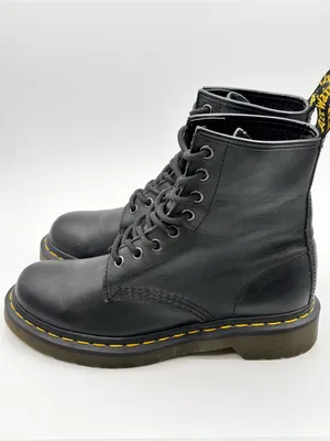 Dr. Martens Black Leather 8-Eye Lace-Up Boots with Yellow Stitching thumbnail 4