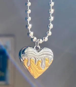 grunge y2k dripping heart fully stainless steel ball chain necklace💛 thumbnail 4