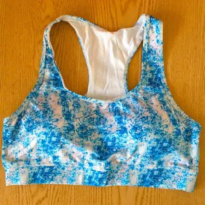 New Blue Galaxy Sports Bra with Removable Padding Blue White Size Large thumbnail 1