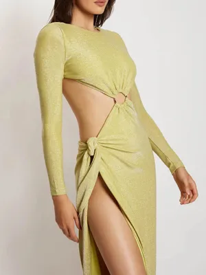 Meshki Christina Backless Maxi Wrap Dress in Green Shimmer NWT thumbnail 2