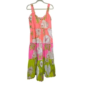 Farm Rio Neon Tiered Garden Midi Dress Sz. L thumbnail 3