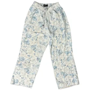 Beau Dawson Blue White Floral Linen Blend Wide Leg Tie Front Pants size L 10 12 thumbnail 2