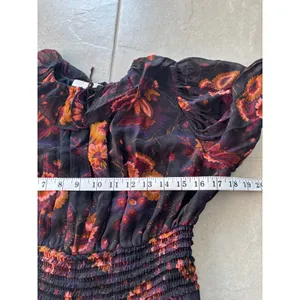 Ulla Johnson Adara Dress Womens 2 Black‎ Orange Mini Floral Silk Smocked Party thumbnail 7